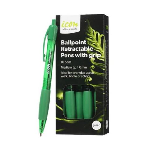 I Grip Ball Point Pen Green 1.00mm 10pk