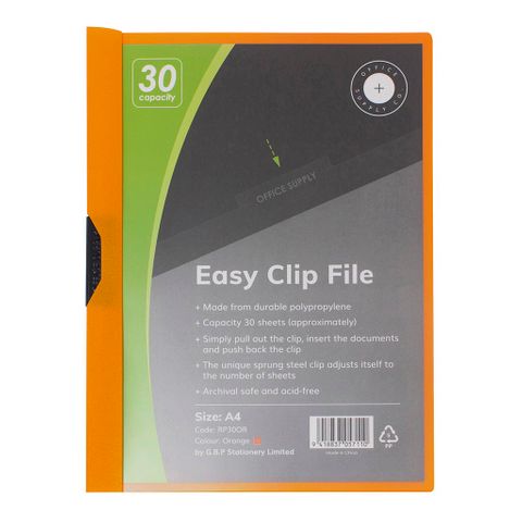 OSC Clip Easy File A4 Orange 30sht