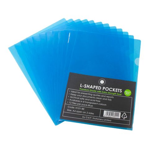 OSC L Shaped Pockets A4 Blue 12pk