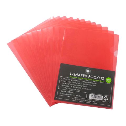 OSC L Shaped Pockets A4 Red 12pk