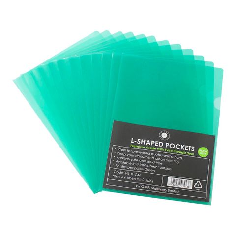 OSC L Shaped Pockets A4 Green 12pk