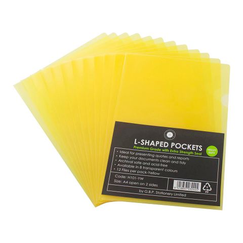 OSC L Shaped Pockets A4 Yellow 12pk