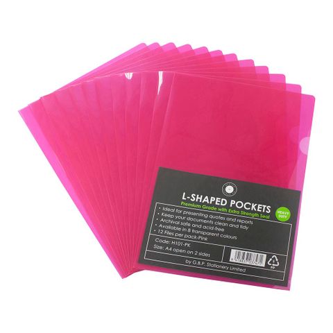 OSC L Shaped Pockets A4 Pink 12pk