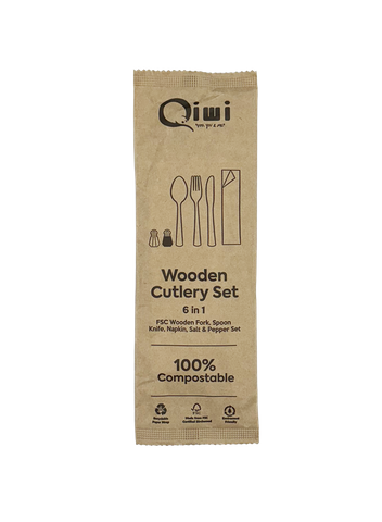 Q Wooden Cutlery Set 6 in 1 500pk/ctn