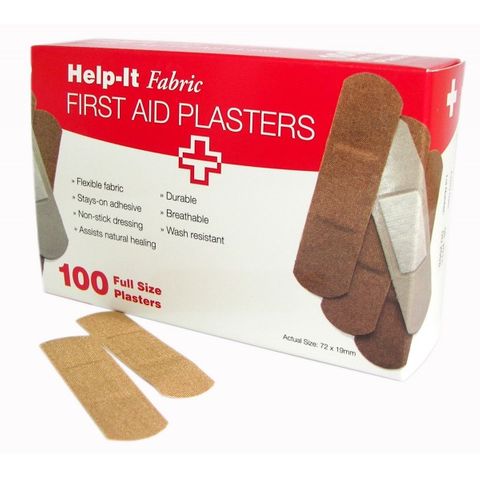 FIRST AID HELP-IT FABRIC PLASTER 7.2 X 1.9CM 100 BOX