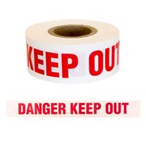 TAPE POLYMARK DANGER KEEP OUT RED ON WHITE 100MM X 300M
