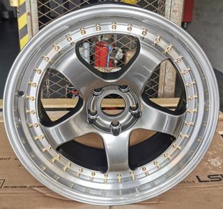 JS1091 18x9.5 5/114 +22P MACHINED LIP HYPER BLACK/ GOLD RIVETS (73.1)