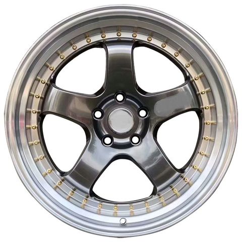 JS1091 18x10.5 5/114.3 +22P MACHINED LIP HYPER BLACK/ GOLD RIVETS (73.1)