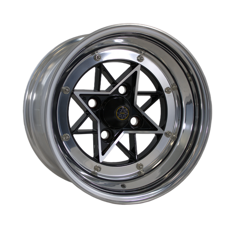 3pc STAR SHARK STYLE 14x8 4/114.3 -13N GLOSS BLACK/ POLISHED FACE