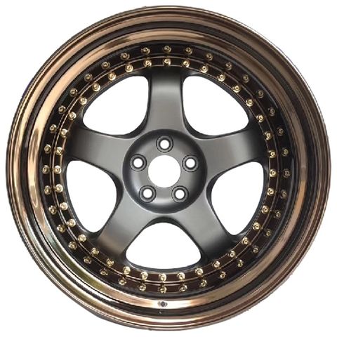 P1091 18x9.5 5/114.3 +22P MATT BLK/BRONZE LIP GOLD RIVETS (73.1)