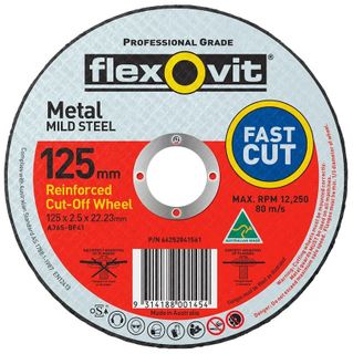 FLEXOVIT MILD STEEL RIGHT ANGLE CUT OFF WHEEL - 125 X 2.5 X 22.23MM