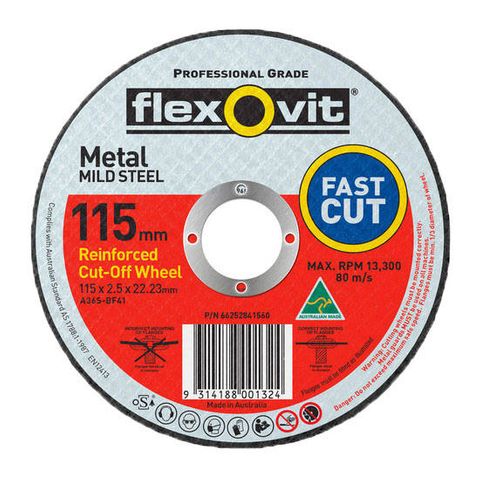 FLEXOVIT MILD STEEL RIGHT ANGLE CUT OFF WHEEL - 115 X 2.5 X 22.23MM