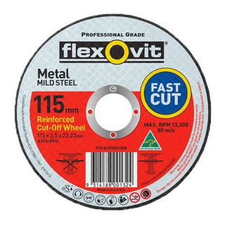 FLEXOVIT MILD STEEL RIGHT ANGLE CUT OFF WHEEL - 115 X 2.5 X 22.23MM