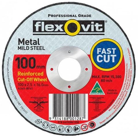 FLEXOVIT MILD STEEL RIGHT ANGLE CUT OFF WHEEL - 100 X 2.5 X 16MM