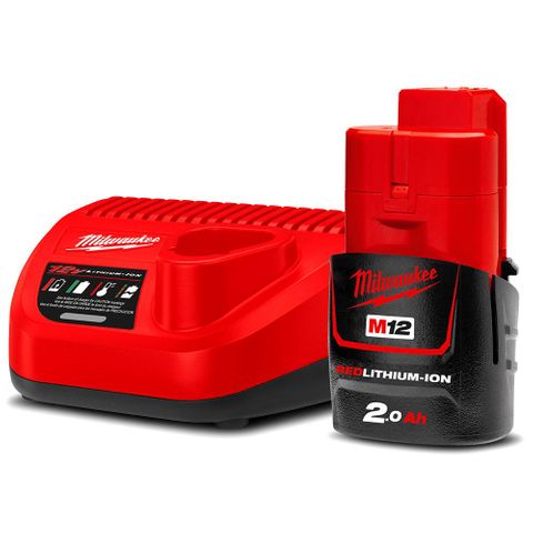 MILWAUKEE M12  2V 2.0AH REDLITHIUM BATTERY AND CHARGER SET