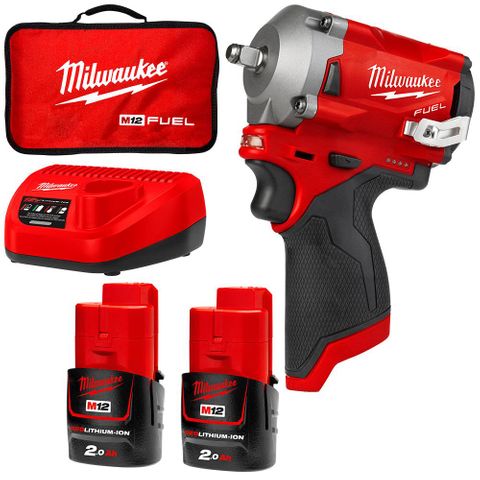 MILWAUKEE M12 FUEL 2.0AH LI-ION STUBBY 3/8" IMPACT WRENCH KIT