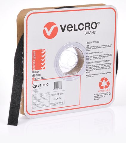 VELCRO BRAND 25MM PRESSURE SENSITIVE 0172 TAPE LOOP – BLACK 25MTR