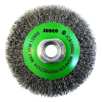 JOSCO 100MM MULTI THREAD 316 STAINLESS CRIMPED BEVEL BRUSH