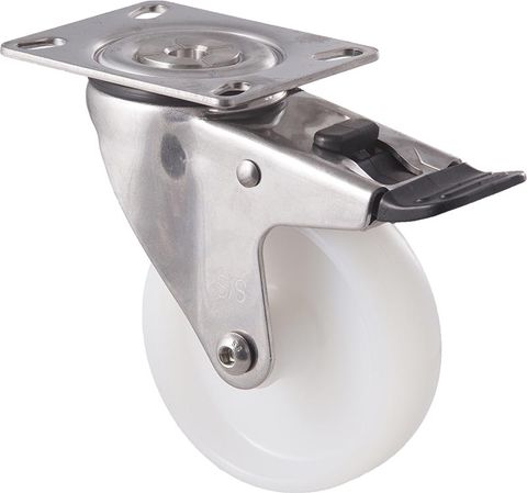 FALLSHAW M SERIES 100MM (4") STAINLESS STEEL SWIVEL CASTOR WITH BRAKE - 150KG