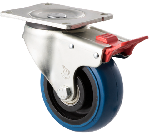 FALLSHAW O SERIES 125MM (5") SWIVEL BLUE RUBBER CASTOR WITH BRAKE - 350KG