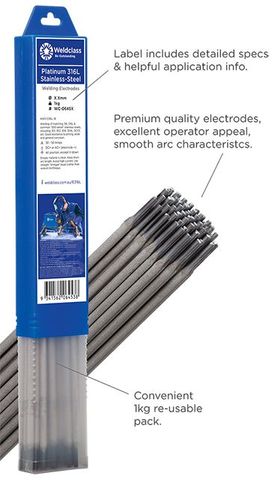 WELDCLASS STAINLESS STEEL PLATINUM 316L ELECTRODES - 3.2MM - HANDY PACK (12 RODS)