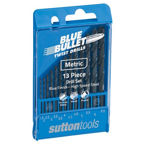 SUTTON TOOLS JOBBER BLUE BULLET HSS METRIC DRILL SET (1.6 - 6.5MM X  0.5) - 13 PCE