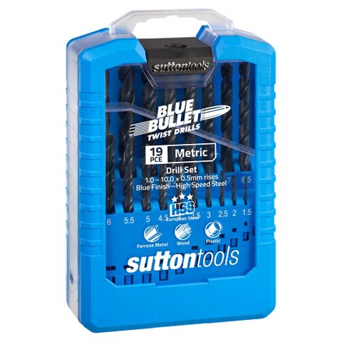 SUTTON TOOLS JOBBER BLUE BULLET HSS METRIC DRILL SET (1.0-10.0MM X 0.5MM) - 19PCE