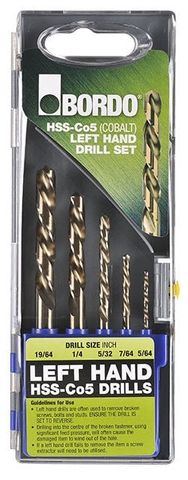 BORDO LEFT HAND JOBBER HSS-CO5 (COBALT) IMPERIAL DRILL SET - 5 PCE