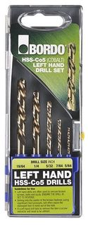 BORDO LEFT HAND JOBBER HSS-CO5 (COBALT) IMPERIAL DRILL SET - 5 PCE