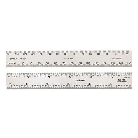 TOLEDO DOUBLE SIDES METRIC & IMPERIAL STAINLESS STEEL RULE - 300MM (12")