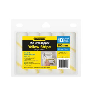 UNI PRO LITTLE RIPPER 100MM YELLOW STRIPE FABRIC ROLLER COVER - 10 PACK