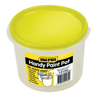 UNI PRO HANDY CLEAR PLASTIC PAINT POT / BUCKET & YELLOW LID - 1.2LTR