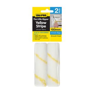 UNI PRO LITTLE RIPPER 100MM YELLOW STRIPE FABRIC ROLLER COVER - 2 PACK