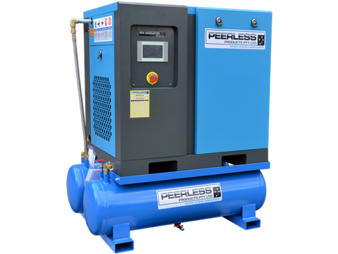 PEERLESS 10HP VARIABLE SPEED SCREW COMPRESSOR - TWIN TANK