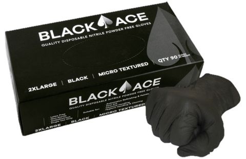 BLACK ACE 100% NITRILE UNPOWDERED DISPOSABLE GLOVES - BLACK - BOX 100