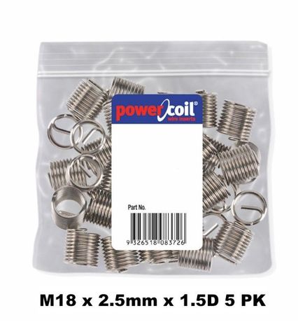 POWERCOIL 18 X 2.5MM X 1.5D MC WIRE THREAD INSERTS - 5PK CLAM