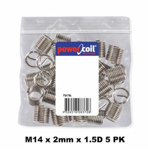 POWERCOIL 14 X 2MM X 1.5D MC WIRE THREAD INSERTS - 5PK CLAM