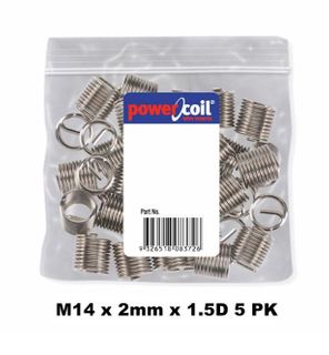 POWERCOIL 14 X 2MM X 1.5D MC WIRE THREAD INSERTS - 5PK CLAM