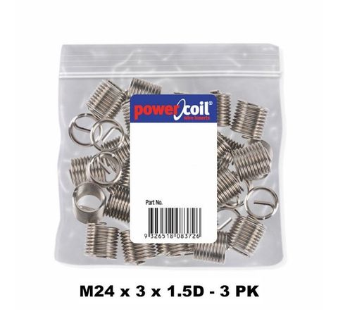 POWERCOIL 24 X 3MM X 1.5D MC WIRE THREAD INSERTS - 3PK CLAM