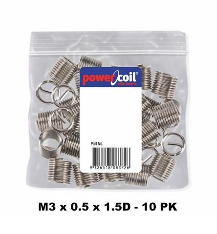 POWERCOIL 3 X 0.5MM X 1.5D MC WIRE THREAD INSERTS- 10PK CLAM