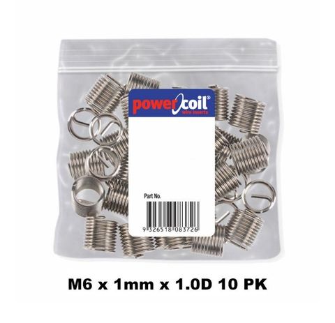 POWERCOIL 6 X 1MM X 1.0D MC WIRE THREAD INSERTS - 10PK CLAM