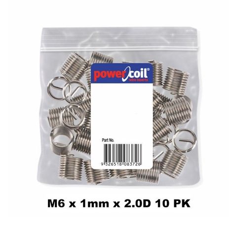 POWERCOIL 6 X 1MM X 2.0D MC WIRE THREAD INSERTS - 10PK CLAM