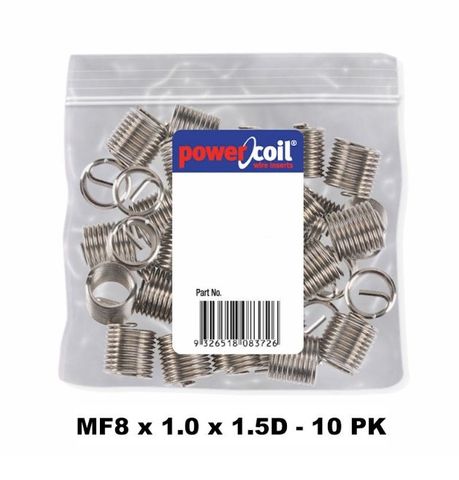 POWERCOIL 8 X 1MM X 1.5D MF WIRE THREAD INSERTS - 10PK CLAM