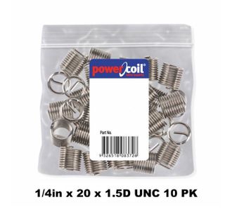 POWERCOIL 1/4" X 20 X 1.5D UNC 10 PACK WIRE THREAD INSERTS