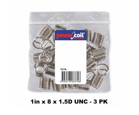 POWERCOIL 1" X 8 X 1.5D UNC 3 PACK WIRE THREAD INSERTS