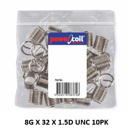 POWERCOIL 8G X 32 X 1.5D UNC 10 PACK WIRE THREAD INSERTS