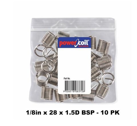 POWERCOIL 1/8" X 28 X 1.5D BSP WIRE THREAD INSERTS - 10PK CLAM