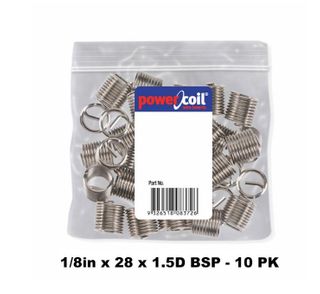 POWERCOIL 1/8" X 28 X 1.5D BSP WIRE THREAD INSERTS - 10PK CLAM