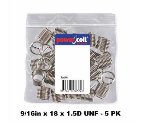 POWERCOIL 9/16" X 18 X 1.5D UNF WIRE THREAD INSERTS - 5PK