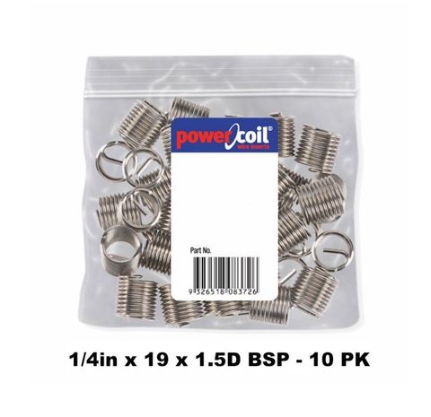 POWERCOIL 1/4" X 19 X 1.5D BSP WIRE THREAD INSERTS - 10PK CLAM